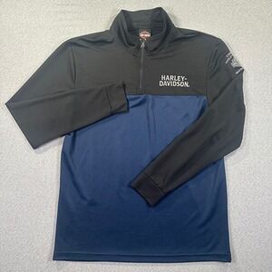 Harley-Davidson 1/4 Zip Pullover Mens L Black Navy Blue Steel City Performance